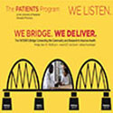 Black illustrated bridge set against yellow background with the words 