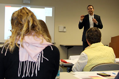 Dr. Joey Mattingly presents his research to attendees at the PAVE kick-off meeting.